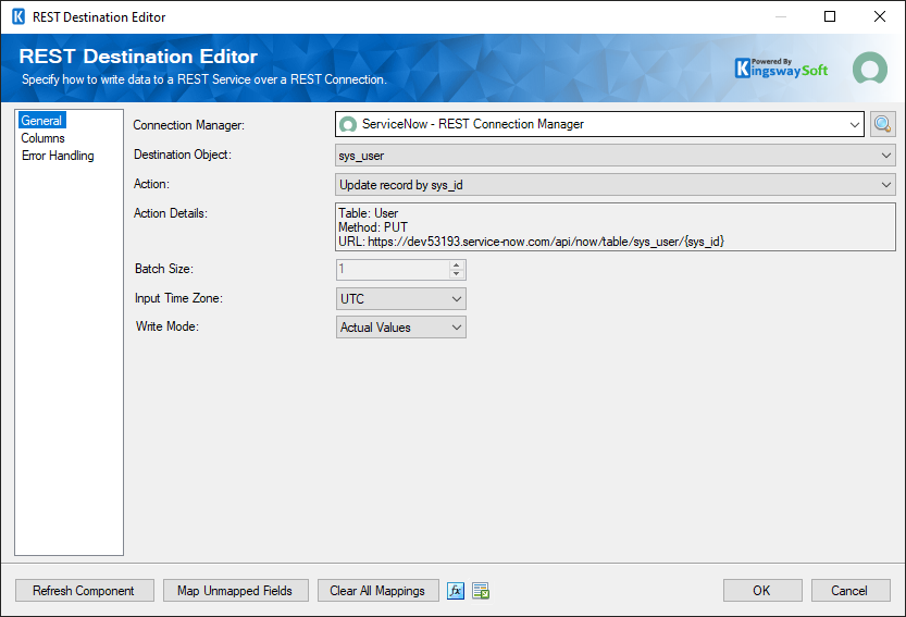 SSIS ServiceNow REST Destination